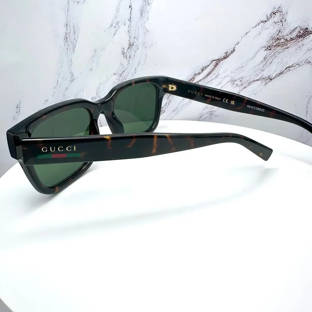 New GUCCI Sunglasses Brown Gold Red Green Web 55-20-145 mm Mens Square Gucci